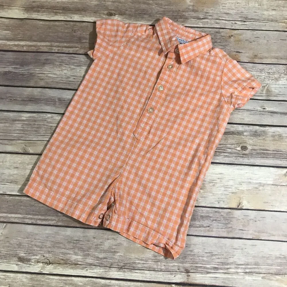 Kidsembles Boys Romper Size 0-6 Months Orange Peach Plaid Preppy‎